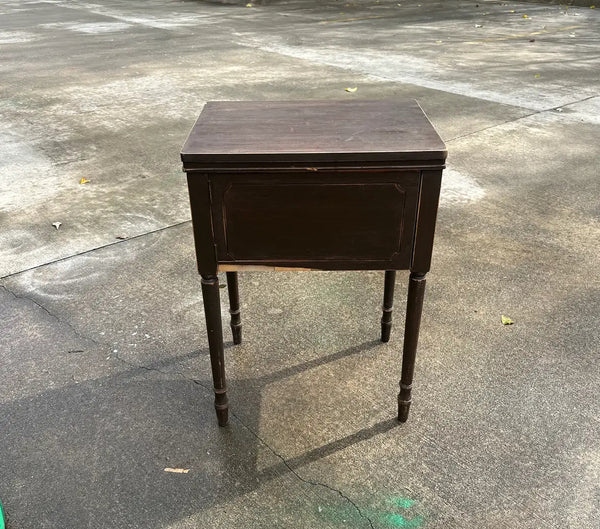 1970s Vintage Wooden Sewing Table With Canned Bottom, Flip Top
