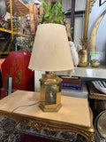 Vintage Brass Geometrical Lamp with Lampshade