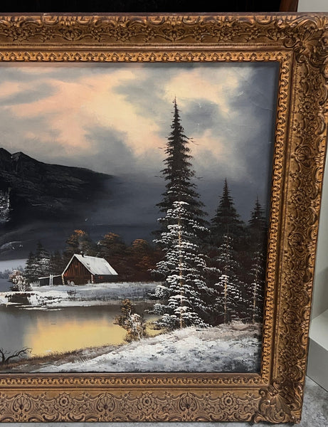 Late 1900s Original Oil on Canvas store Mountain Cabin Landscape Signed Shaw,Framed