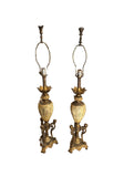Pair of Mid-Century Modern Brass and Off-White Lamps with Bust Accents
