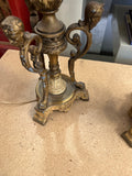Pair of Mid-Century Modern Brass and Off-White Lamps with Bust Accents