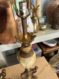 Pair of Mid-Century Modern Brass and Off-White Lamps with Bust Accents