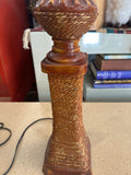 Small Vintage Wicker and Wooden Table Lamp