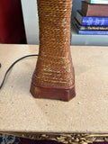 Small Vintage Wicker and Wooden Table Lamp