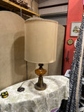 Vintage Brass and Amber Glass Large Table Lamp