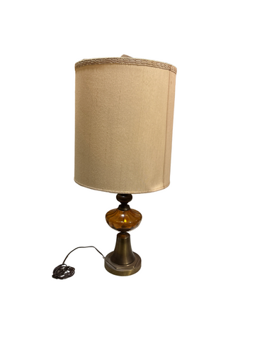 Vintage Brass and Amber Glass Large Table Lamp