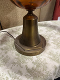 Vintage Brass and Amber Glass Large Table Lamp