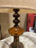 Vintage Brass and Amber Glass Large Table Lamp