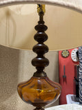 Vintage Brass and Amber Glass Large Table Lamp