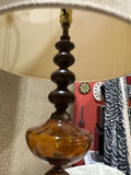 Vintage Brass and Amber Glass Large Table Lamp