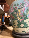 Vintage Asian Blue Hand Painted Table Lamp