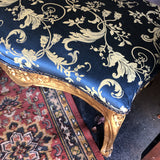 1940s Vintage Peacock Blue and Gold Gilded Bench - FREE SHIPPING!