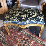 1940s Vintage Peacock Blue and Gold Gilded Bench - FREE SHIPPING!