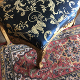 1940s Vintage Peacock Blue and Gold Gilded Bench - FREE SHIPPING!