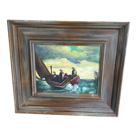Mid 20th Century Figurative Nautical Oil Painting, Framed
