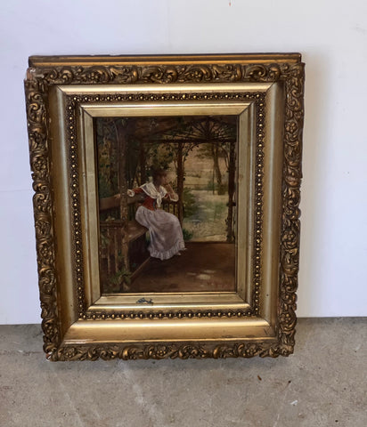 Late 19th Century Genre Scene Oil Painting on Canvas Signed W Menzler, Framed