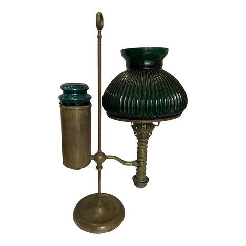 Antique Unconverted Kerosene Student Lamp With Original Green Gloss
