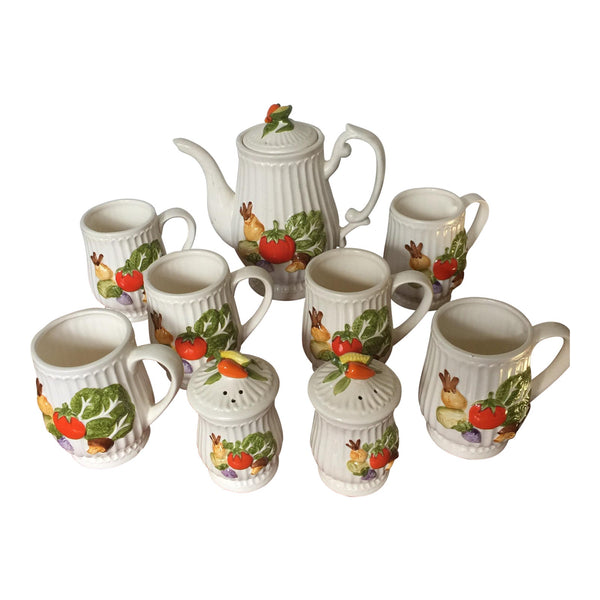 Vintage Collectible Miniature VEGETABLE GARDEN Teapot Set, 6