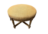 Wooden Gold Painted Ottoman With Burlap Covered Cushion