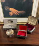 Vintage Collection of Small Silver Jewelry Boxes With Velvet Lining and Catchall- Set of 4