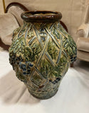 Majolica Style Green Vase Signed