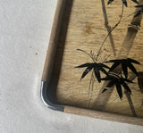 Small Wooden Tray With Bamboo and Bird Accents