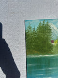 Riverside and Mountains Landscape Painting With Colorful Bushes on Canvas