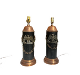 Pair of Copper Industrial Lamps With Eagle Accents