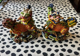 Pair of Small Asian Colorful Ceramic Foo Dog Decorative Pieces