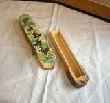 Vintage Asian Wooden Sliding Box With Equestrian Accents