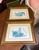 Pair of Blue and White Church Prints, Signed and Framed