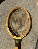 Collection of Vintage Wooden Wilson Tennis Rackets With Cover and Blue and Yellow Accents