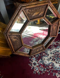 Vintage Faux Bamboo Geometric Asian Style Wall Mirror With Bird Accents