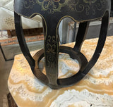 Vintage Asian Style Black Wooden Plant Stand With Mother of Pearl Accents, Slight Condition Issues