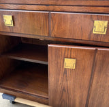 1970s Thomasville Campaign Style Walnut Bar Cart With Cabinet and Extendable Flip Top