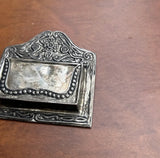Small Silver Etched Business Card Holder/Office Decor
