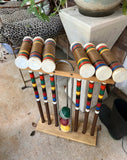 Vintage Wooden Croquet Game Set and Holder- 10 Pieces
