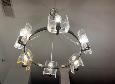1990s Chrome and Glass Chandelier