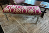 White Wooden Bench With Pink Patterned Cushion