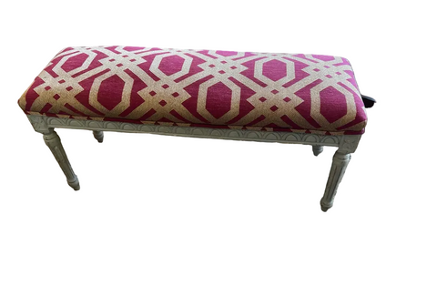 White Wooden Bench With Pink Patterned Cushion