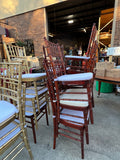 1970s (Rentable Only) Collection of Gold Wooden Seating With White Cushions- Set of 12