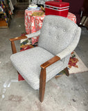 Mid-Century Wooden Chair With Gray Cushioning