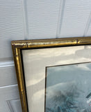 Signed Painting of Bird and Foliage in Gold Bamboo Frame