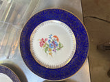 22 Kt Filigree Deep Blue Plate Set With Floral Accents- Set of 17