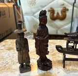 Vintage Instant Collection of Wooden Asian Figures and Ship on Stand- Set of 6
