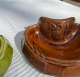 Pair of Ceramic Green and Brown Catchalls With Eagle Accents