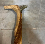 Wooden Carved Vintage Cane With Brass Snake and Braided Accents