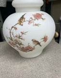 Italian Opaque White Birds and Floral Vase With Lid