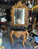 Vintage Syroco Detailed Mirror and Console Table With Stone Top Set