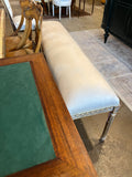Long Gilded Gold Wooden Bench With a Light Blue Velvet Cushion